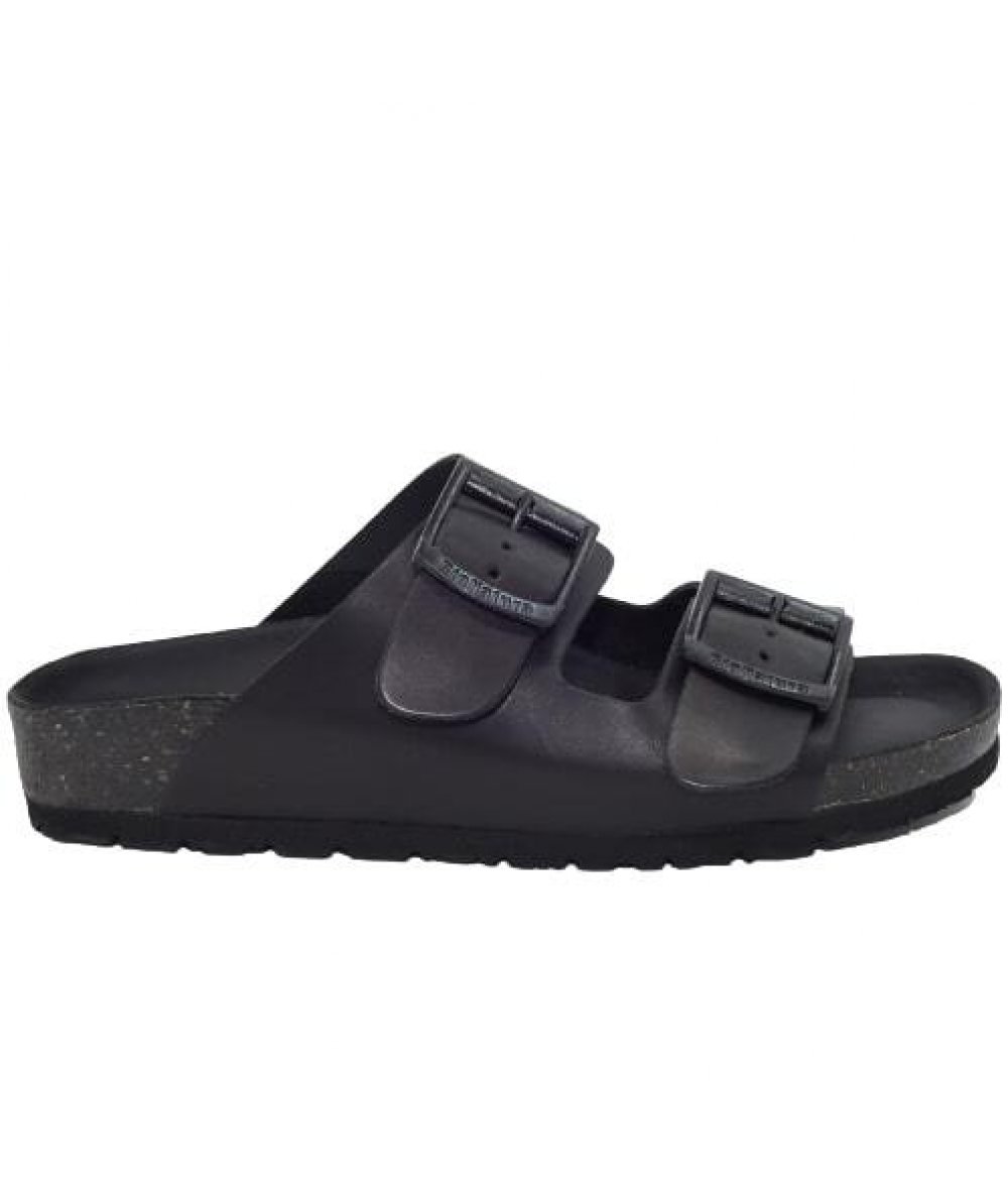 CIABATTA 2 FIBBIE IN PELLE NERA