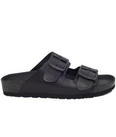CIABATTA 2 FIBBIE IN PELLE NERA