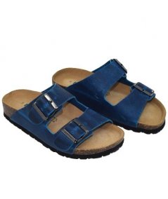 CIABATTA 2 FIBBIE INGRASSATO AZZURRO